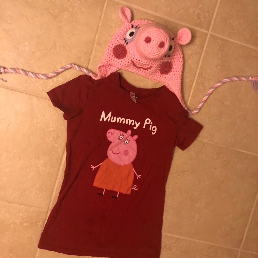 Mummy pig crochet hat& t-shirt